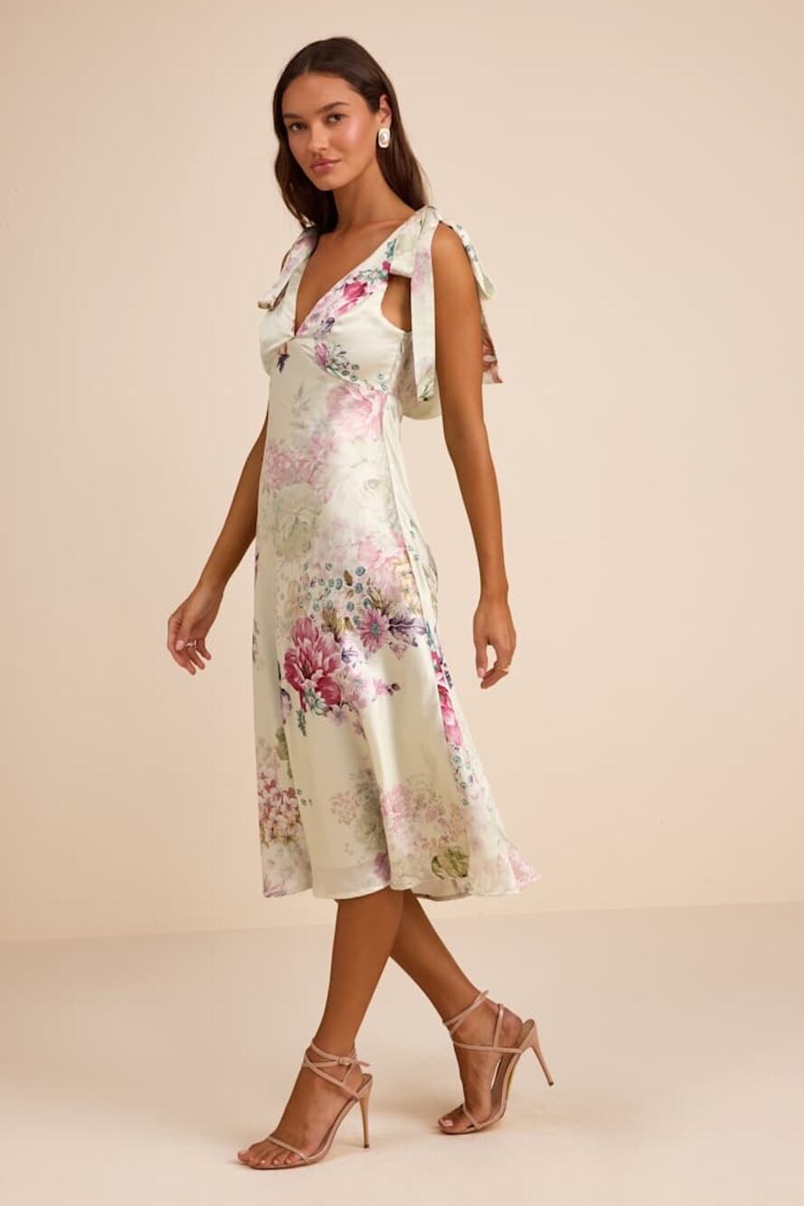 NWT Lulus Zoella Pale Mint Floral Satin Tie-Strap Midi Dress XL